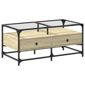 Ławy i stoliki kawowe - vidaXL Stolik kawowy ze szklanym blatem dąb sonoma 98,5x50x45 cm stalowy - miniaturka - grafika 1