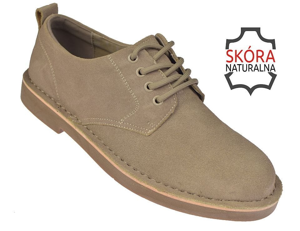 Półbuty męskie skórzane beżowe JK/P-4-601 zamszowe sznurowane roz. 43