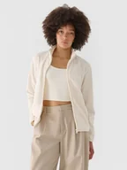 Koszulki sportowe damskie - Damski polar rozpinany bez kaptura 4F 4FWMM00TFLEF314 - beżowy - miniaturka - grafika 1