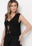 Kamizelki damskie - Czarna Szydełkowa Kamizelka Narzutka w Stylu Boho Norvagia - miniaturka - grafika 1