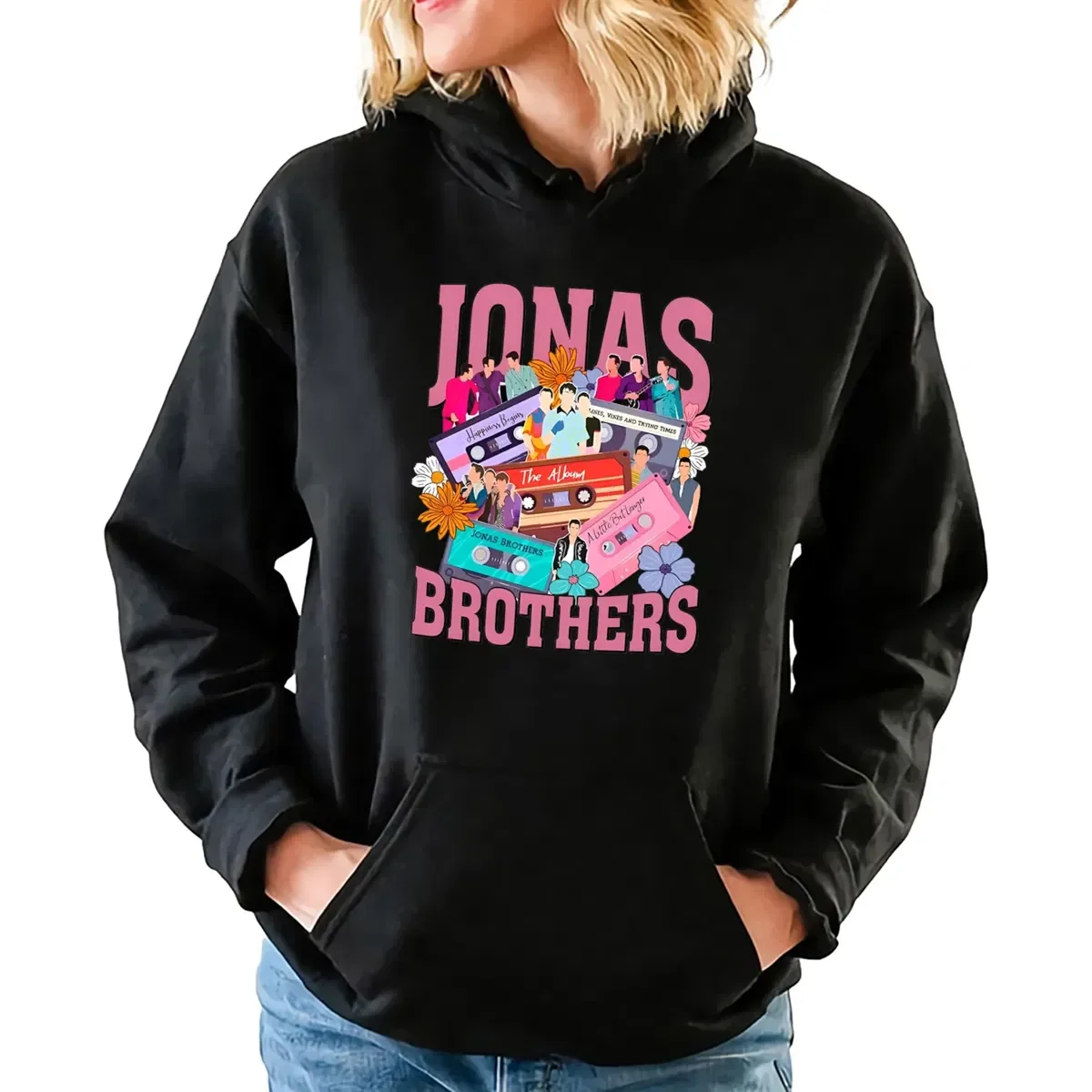 Bluza Damska Czarna z Kapturem JONAS BROTHERS Koncert Merch Wzory Rozmiar L