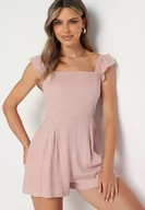 Kombinezony - Jasnoróżowy Kombinezon Bawełniany na Ramiączkach z Falbanką i Krótkimi Nogawkami Liadia - miniaturka - grafika 1