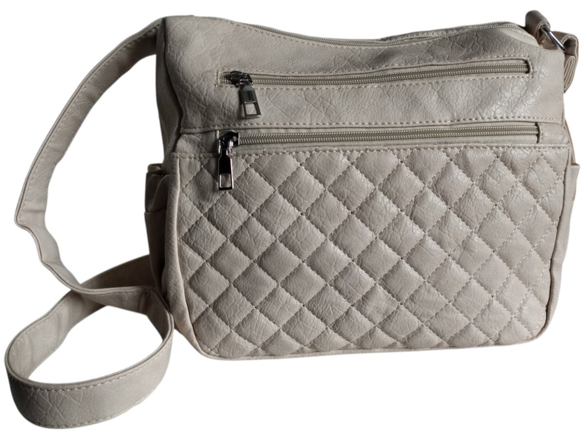 Listonoszka Torebka Damska W Beżowym Kolorze, Pikowana I Funkcjonalna