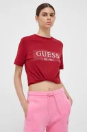 Koszulki sportowe damskie - Guess t-shirt bawełniany kolor czerwony - miniaturka - grafika 1