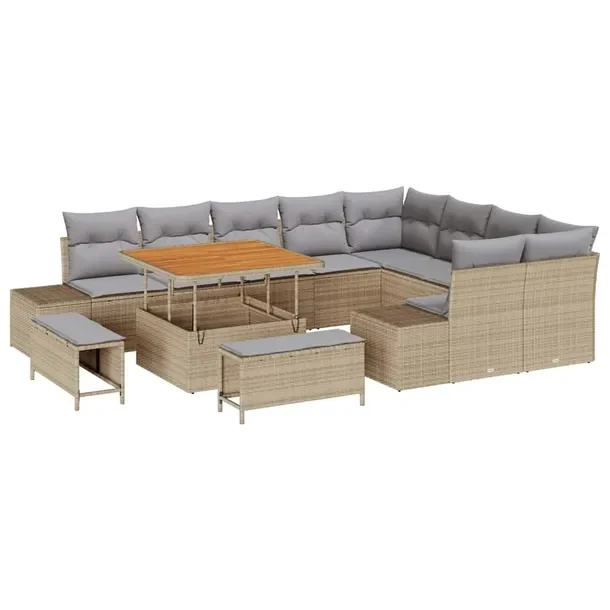 Zestaw Sofa Ogrodowa 5-Częściowy z Poduszkami, Beżowy/Jasnoszary, Polira