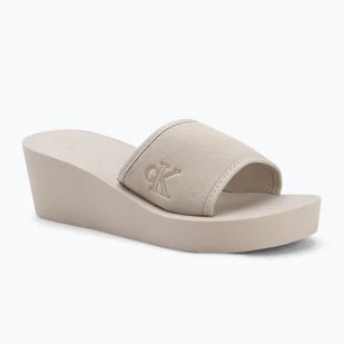 Klapki damskie Calvin Klein YW0YW01725 Beach Wedge Slide Canvas eggshell - Klapki i japonki damskie - miniaturka - grafika 1