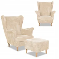 Fotele - Fotel uszak z podnóżkiem Bonito sztruks beżowy - miniaturka - grafika 1