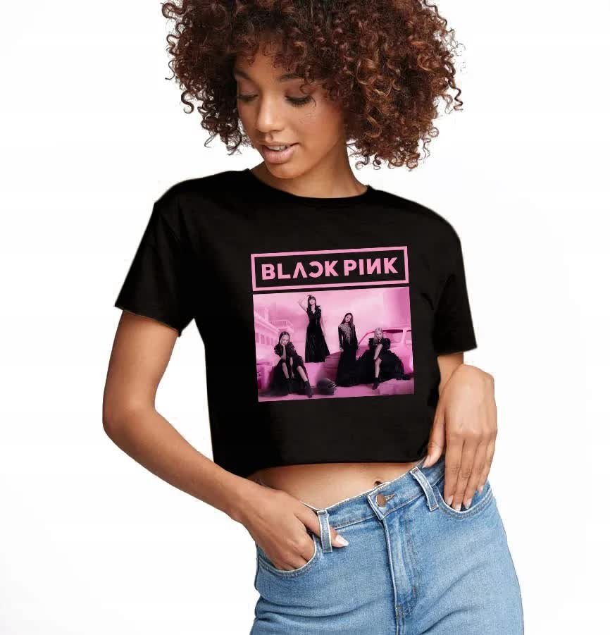 Damska Krótka Koszulka Czarna BLACKPINK Crop Top KPOP Muzyka Korea - Rozm S