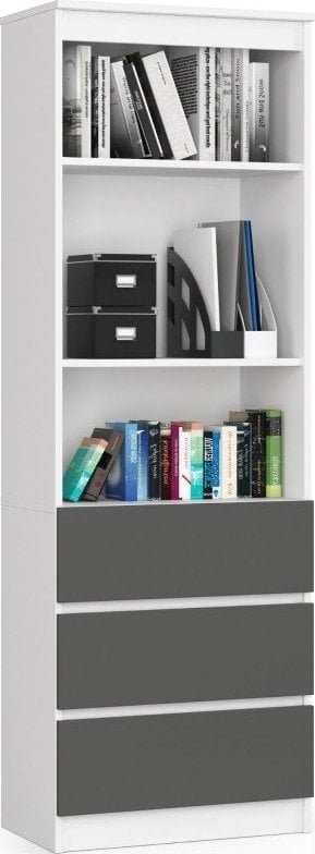 Fabryka Mebli Akord Regał biurowy R 60 cm 3 szuflady 2 półki - biały-grafit szary