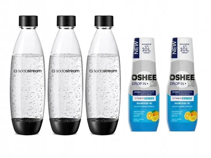 koncentrat SYROP Oshee DI x2 + BUTELKI DO SATURATORA SodaStream Fuse 1L x3