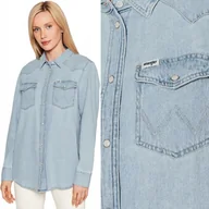 Koszule damskie - Wrangler HERITAGE SHIRT Light Indigo LUŹNA KOSZULA JEANSOWA BLUE DżINS L - miniaturka - grafika 1
