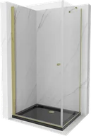 Kabiny prysznicowe - Mexen Pretoria kabina prysznicowa uchylna 70x100 cm, transparent, złota + brodzik Flat, czarny - 852-070-100-50-00-4070G - miniaturka - grafika 1