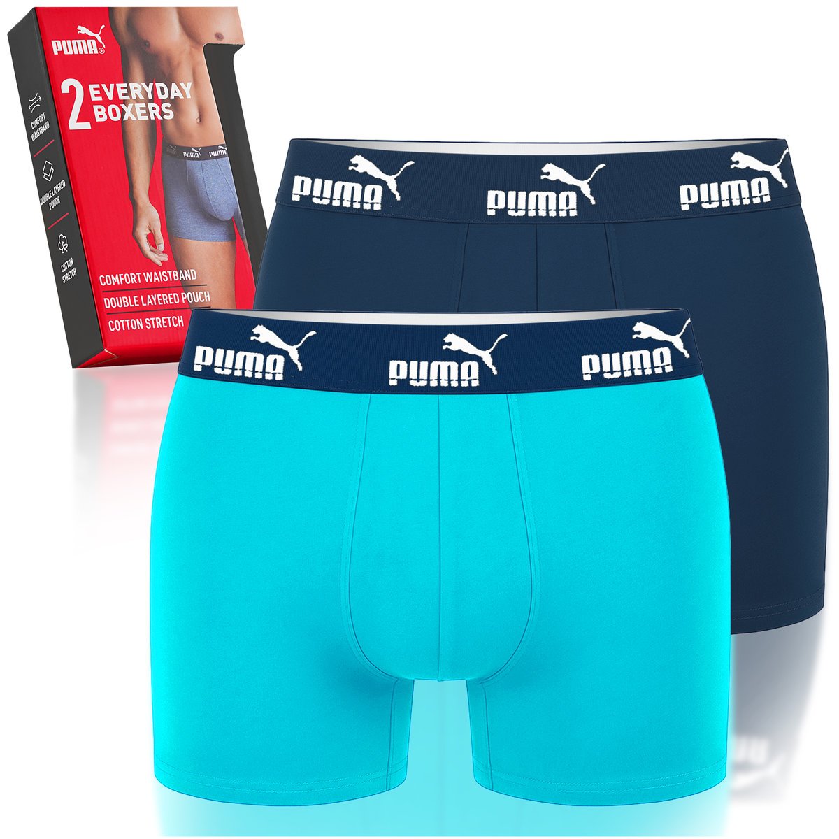 PUMA Bokserki Męskie 2 Sztuki Bawełna Niebieskie Blue Navy Logo Rozmiar L