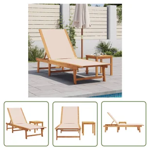 The Living Store Leżak ze stolikiem - kremowy - drewno akacjowe i textilene - Leżak Ogrodowy - Leżaki ogrodowe The Living Store Leżak ze stolikiem - kremowy - drewno akacjowe i textilene - Leżak Ogrodowy - Leżaki ogrodowe - miniaturka - grafika 1