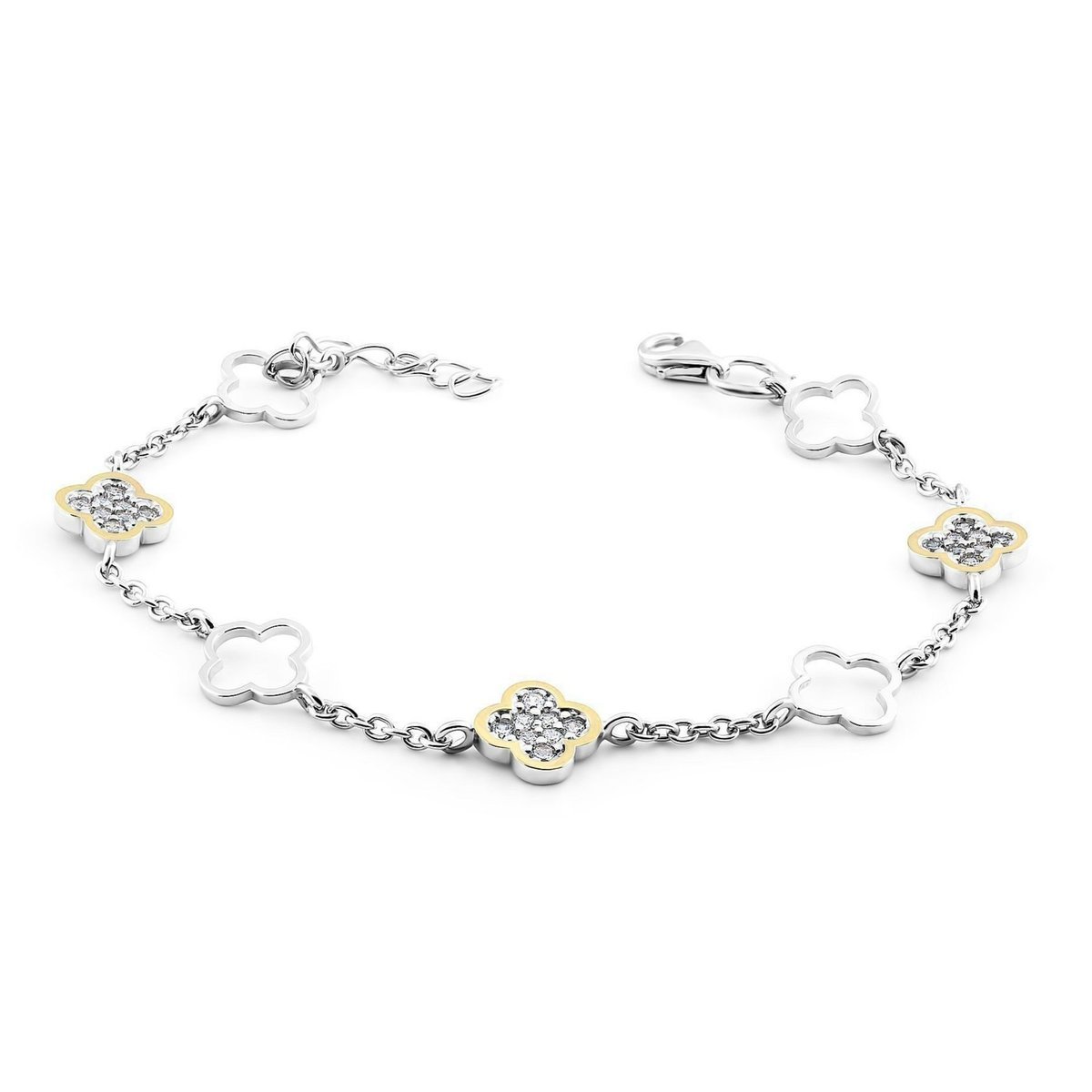 BRANSOLETKA SREBRNA ZE ZŁOTEM I CYRKONIAMI 458