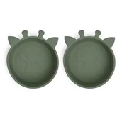 Miseczki i talerzyki dla dzieci - Nuuroo silikonowe miseczki głębokie 2 szt GIRAF Dusty Green - miniaturka - grafika 1