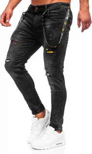 Spodnie męskie - Czarne spodnie jeansowe męskie regular fit Denley TF088 - grafika 1