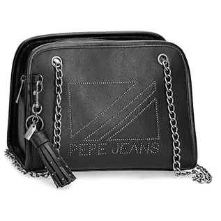 Torebki damskie - Pepe Jeans Donna Średnia czarna torba na ramię 24 x 17,5 x 12 cm, skóra syntetyczna, czarno-biała, średnia torba na ramię, czarny/biały, Średnia torba na ramię - grafika 1