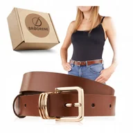 Paski - Długi Pasek Damski do Spodni Skórzany Brodrene Brązowy Złota Klamerka 115cm - miniaturka - grafika 1