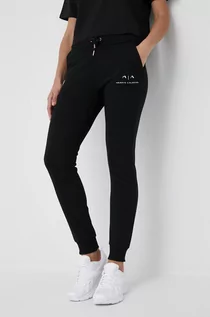 Spodnie damskie - Armani Exchange Armani Exchange spodnie dresowe damskie kolor czarny gładkie - grafika 1
