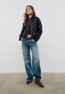 Stradivarius Krótka parka łączona woskowana Brązowy XL - Kurtki damskie - miniaturka - grafika 1