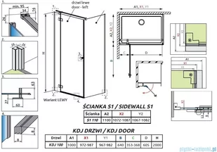 Radaway Essenza Kdj kabina 100x110cm lewa szkło przejrzyste 1385040-01-01L/1384053-01-01 - Kabiny prysznicowe - miniaturka - grafika 2