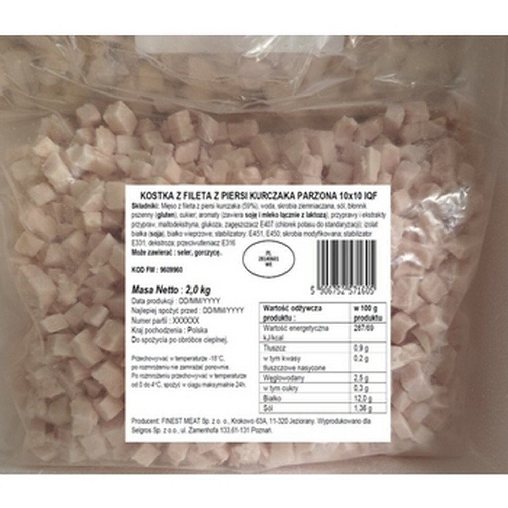 Kostka z fileta z piersi kurczaka parzona 10x10 mm 2 kg