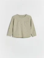 Bluzki dla niemowląt - Reserved - Bawełniany longsleeve z nadrukiem - ciemnozielony - miniaturka - grafika 1