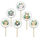 Dekoracje i nakrycia stołu na imprezę - PIKERY do babeczek - zwierzątka safarii zoo - 6 sztuk - miniaturka - grafika 1