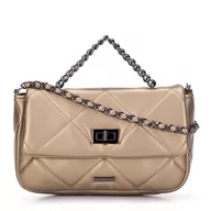 Torebki damskie - Damska torebka pikowana w kwadraty na łańcuszku mała złota - miniaturka - grafika 1