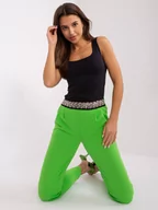 Spodnie damskie - Spodnie z materiału jasny zielony elegancki klasyczny materiałowe cygaretki nogawka zwężana cyrkonie - miniaturka - grafika 1