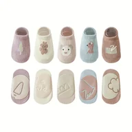 Skarpetki dla dzieci - TEMU 5 szt. Antypoślizgowe skarpetki dla niemowląt z motywem zwierzątek z kreskówek, chłopięce i dziewczęce skarpetki do połowy łydki, dziecięce - miniaturka - grafika 1