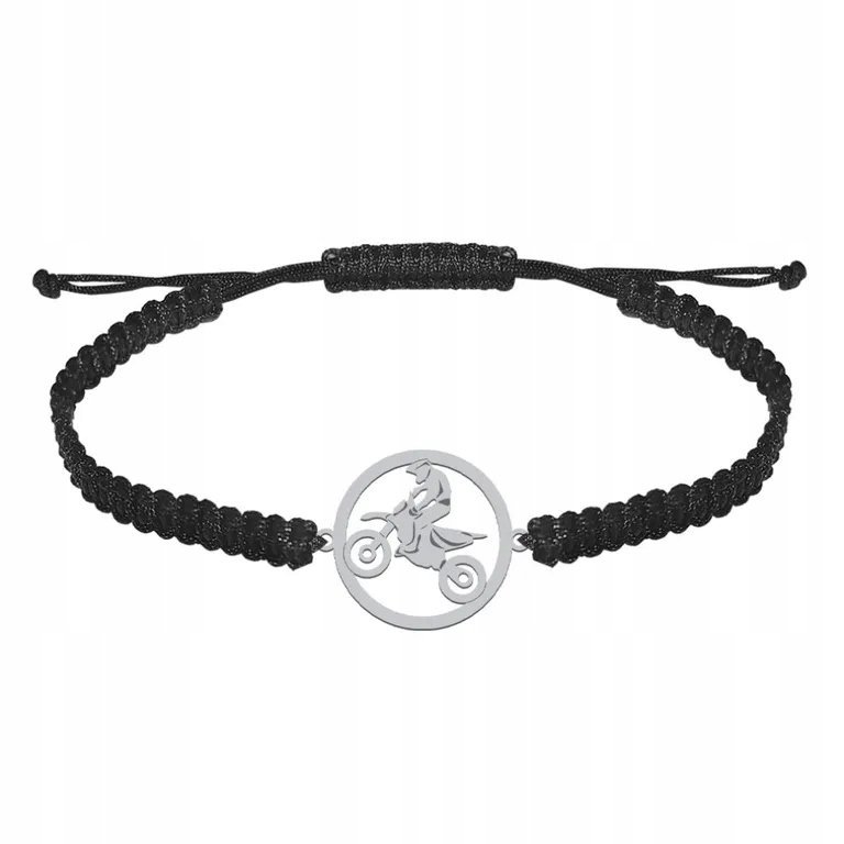 Bransoleta Męska Motocross Srebro 925 Sznurek Prezent GRAWER GRATIS