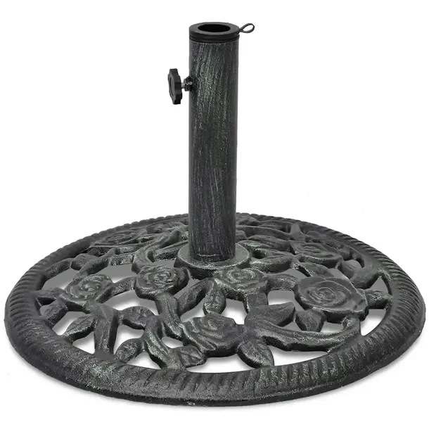 Żeliwna podstawa pod parasol z adapterem, czarno-zielona, 48x32,5 cm