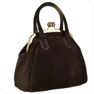 Torebki damskie - Damska torebka brąz czekolada skóra naturalna zamszowa zatrzask retro - miniaturka - grafika 1