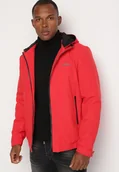 Kurtki męskie - Czerwona Jednorzędowa Kurtka z Odpinanym Kapturem i Napami przy Rękawach Elondraea - miniaturka - grafika 1