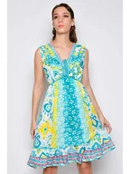 Sukienki - Tarifa Sukienka w kolorze żółto-turkusowo-białym - miniaturka - grafika 1