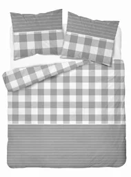 Detexpol Pościel satynowa 220x200 szara biała kratka paski 5083 B Home Satin 11 - Pościel - miniaturka - grafika 1