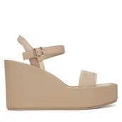Sandały damskie - Sandały Calvin Klein Wedge 70 Sndl Webbing Lth HW0HW02882 Beżowy - miniaturka - grafika 1