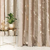 Zasłony - Gotowa welwetowa zasłona ze złotym nadrukiem na taśmie marszczącej, Marma w kolorze ciemnego beżu, rozmiar: 140x250 cm - miniaturka - grafika 1