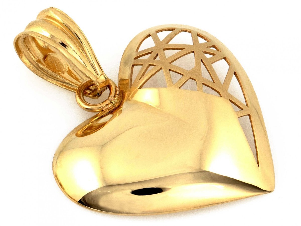 Zawieszka złota serce z ażurem z satyną wypukłe