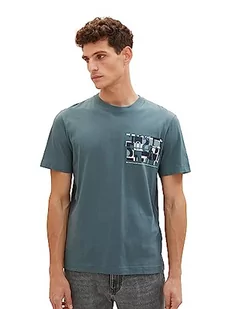 TOM TAILOR Męski T-shirt z nadrukiem z bawełny, 32506-dusty dark teal, XL - Koszulki męskie - miniaturka - grafika 1
