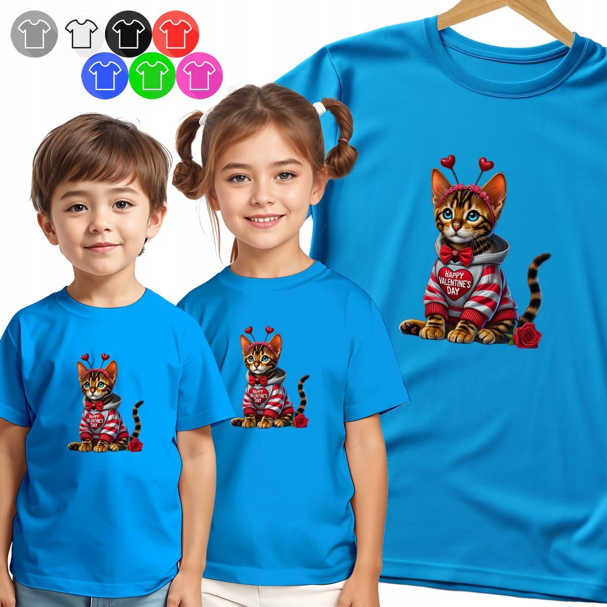 KOSZULKA DZIECIĘCA T-SHIRT - KOTEK W SZALIKU SERDUSZKA KOTKI - XS