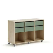 Meble do szkół i przedszkoli - Regał szkolny CASPER, 6 szuflad, 3 przegrody, brzoza, ciemnozielony - miniaturka - grafika 1