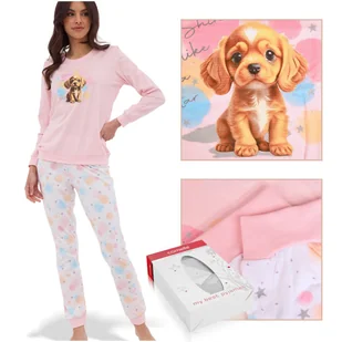 CORNETTE Pi��ama Damska STAR 671/376 Bawe��niana R����owa Piesek Rozmiar XXL - Piżamy damskie - miniaturka - grafika 1