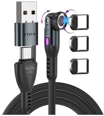 Statik 360 Pro 2.0 - kabel USB-C z adapterem USB-A oraz trzema wymiennymi wtyczkami magnetycznymi USB-C, 2m black