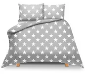 Pościel - Pościel bawełniana 160x200 szara w gwiazdy z torbą - miniaturka - grafika 1
