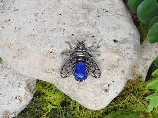 Stalowy wisiorek z lapisem lazuli / owad, pszczoła, cykada, ważka - Wisiorki - miniaturka - grafika 1