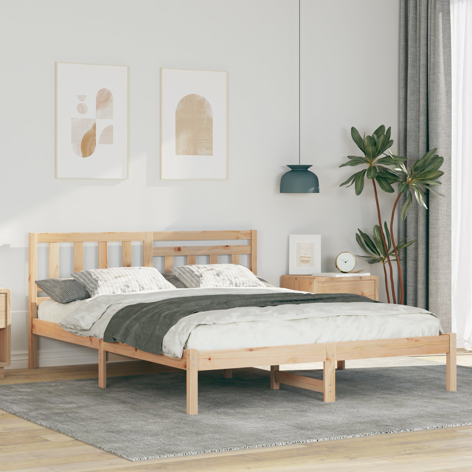 vidaXL Ramka łóżka Brązowy 150 x 200 cm Lite drewno sosnowe