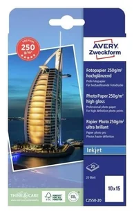 Papier Avery fotograficzny Premium wysokobłyszczący, 250 g, 100 x 150 mm C2550-20 - Papier do drukarek - miniaturka - grafika 1